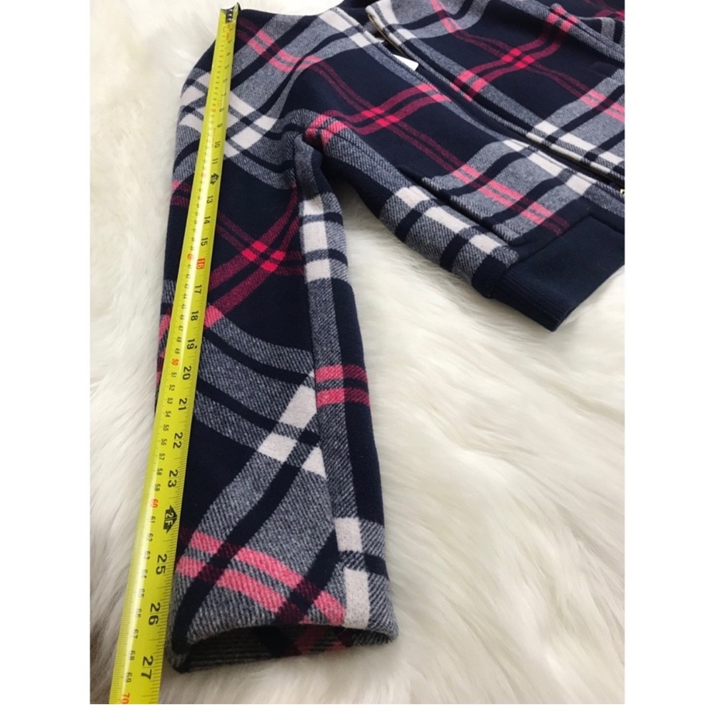 J. Crew Navy Plaid Wool Bomber Jacket with Pink Accents - Picture 6 of 9